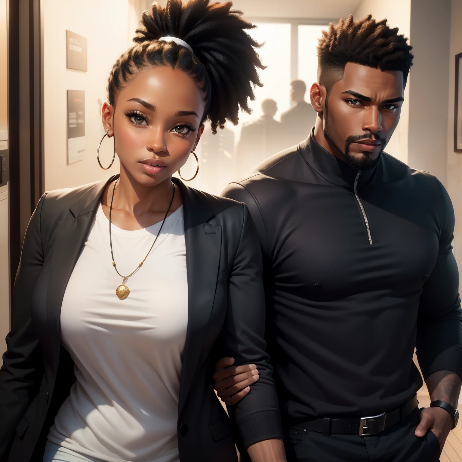 Help me generate a beautiful and handsome black American couple,Real-world scenarios,Realiy,The character background is the same as the real thing