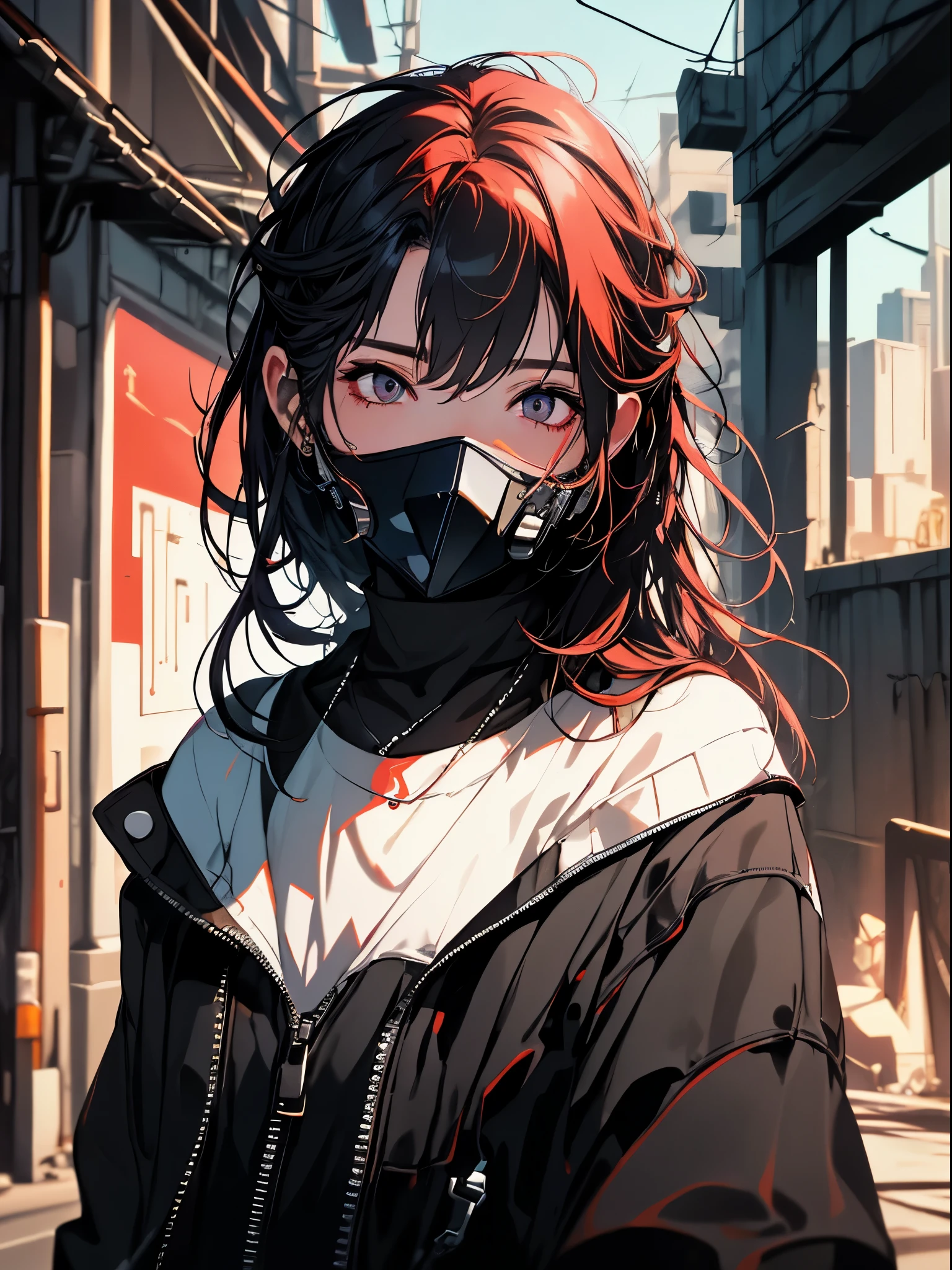 ultra detail, high resolution, ultra detailed, best quality, amazing, top quality, extremely detailed CG unity 8k wallpaper, cinematic lighting, cyberpunk, girl, trash gang facemask
