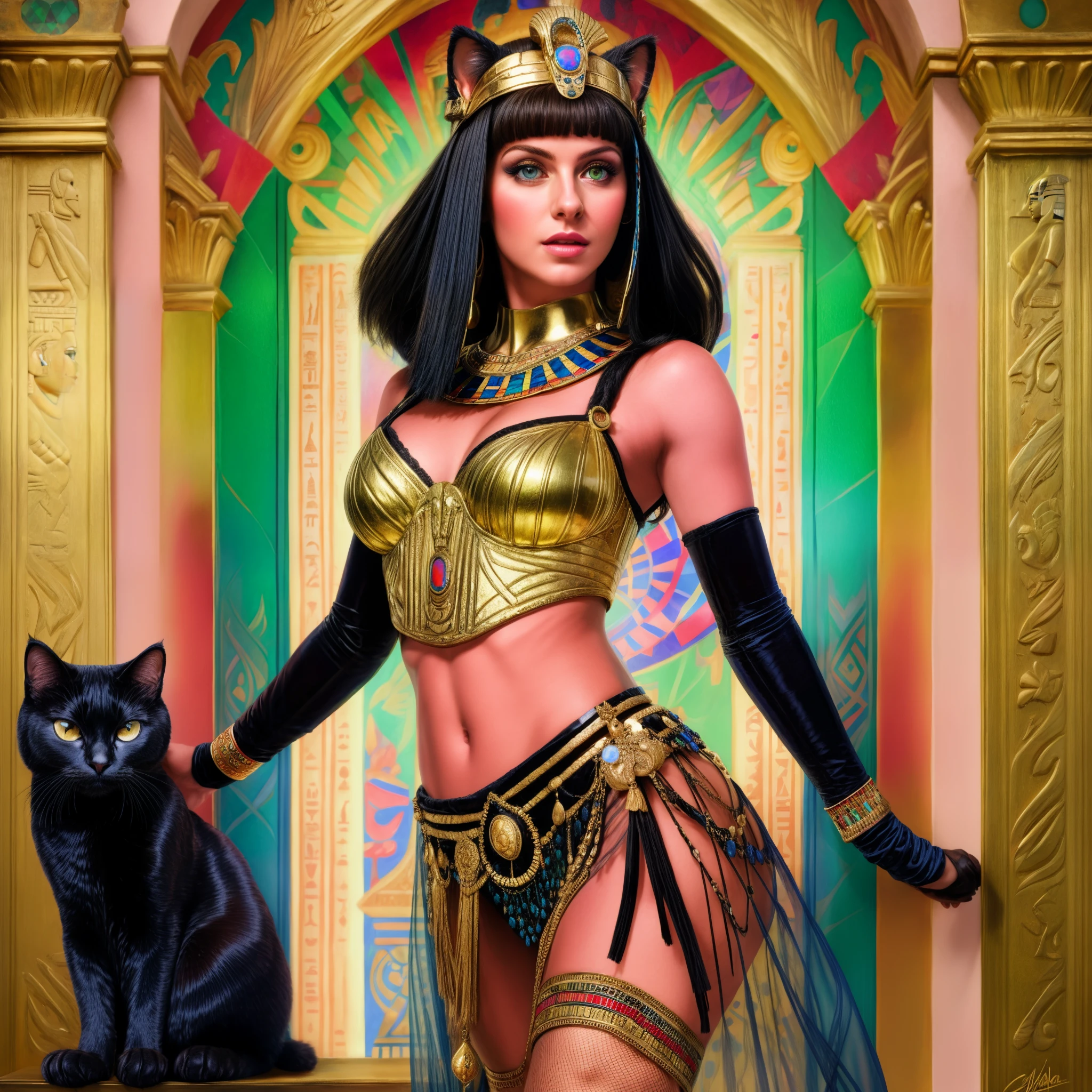 mujer arafed disfrazada con un gato y una ventana, apuesta, egipcio cat goddess, beautiful Cleopatra, egipcio princess, Cleopatra, Cleopatra in her palace, Cleopatra portrait, egipcio, Zenescope, por Wayne Inglaterra, Reina persa, inspirado por Vladimir Tretchikoff, inspirado por Mark Brooks, storm egipcio god, egipcio god, "Egyptian queen", foil and opal more details, straight bangs, toned body, glossy hair, cleopatra, magical, head and shoulders portrait, intricately detailed cat eyes, fantasy art, Poster of an Anthropomorphic cat woman pin-up with Tan Skin, Egyptian features and Black hair dressed as a Greek Art Muse