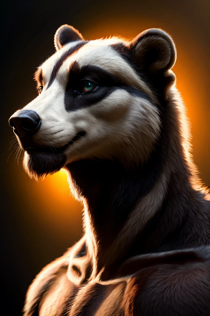 solo,furry,anthro,Badger,male,E621,standing,hands behind back,wearing underwear,plain background,front view,(best quality,4k,8k,highres,masterpiece:1.2),ultra-detailed,(realistic,photorealistic,photo-realistic:1.37),illustration,sharp focus,colorful lighting,soft shadows,goatee beard,curved horns,expressive eyes,detail-rich fur,textured skin,vivid colors,bokeh
