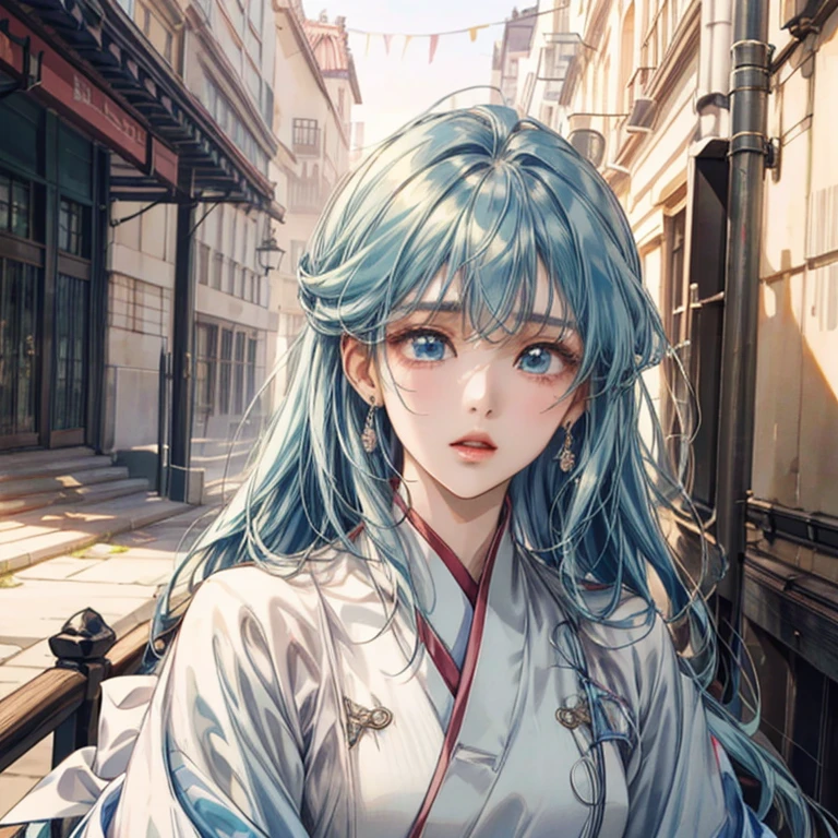 absurd, masterpiece, best quality, bright colors, pastel colours, Korean girl with a beautiful face , beautiful hair , Kdrama characters, anime eyes, semi casual clothing, masterpiece 배경, detailed background