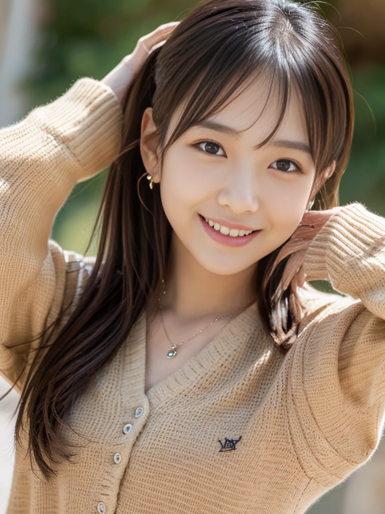 ((Thin long-sleeved knit,、Detailed panties、thighs thighs thighs thighs:1.2))、Moe Sleeve、(realisitic、Photorealsitic、ultra-detailliert、Highest Details Skins、top-quality、masterpiece、超A high resolution)、Cute Japan Woman、28 year old、younggirl、I have bangs、二重まぶた、drooing eyes、Large black eyes、Japanese style face、Cute smile、Charming、purity、Straight face、double tooth、View here、Realistic skin type