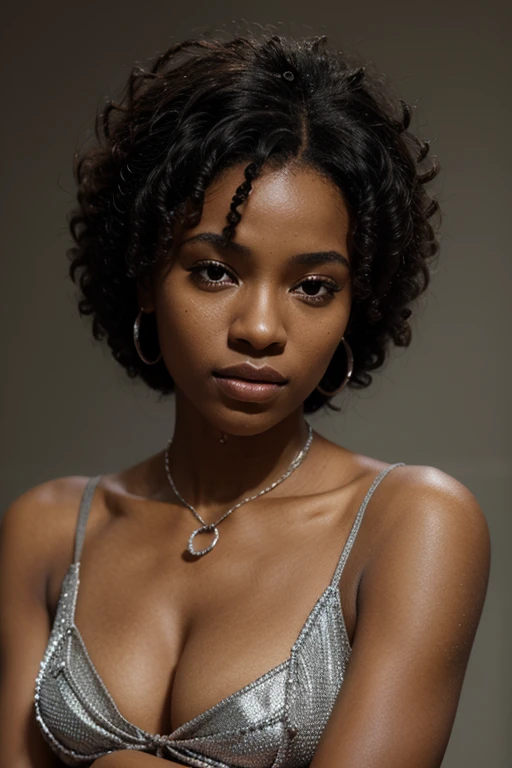 une femme avec une bague en argent au doigt, Marie Borgès, Photo dune femme noire, Jeune femme noire, african american young woman, Jeune femme noire, high quality portrait, with textured hair and skin, avec style par Nadine Ijewere, African-American woman, brun, avec afro, Une belle jeune femme, Photo d'a model of silver-colored hand jewelry. sexy et buste