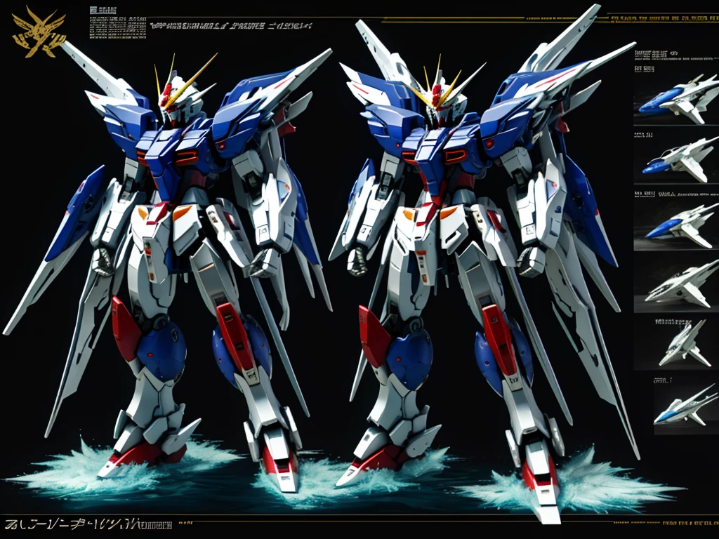 New launch century Gundam X、big moon、lake surface、Floating on the water、standing on tiptoe、Satellite Cannon、Beautiful scenery、high resolution、large on the back4Feathers、water surface、standing on tiptoe、carrying a large cannon on his back、超high resolution、4K、countless stars々、overlooking、I'm poised、Firing regime、Bitmobile suit around、(Design sheet:1.3), (multi-angle and detailed view:1.3),