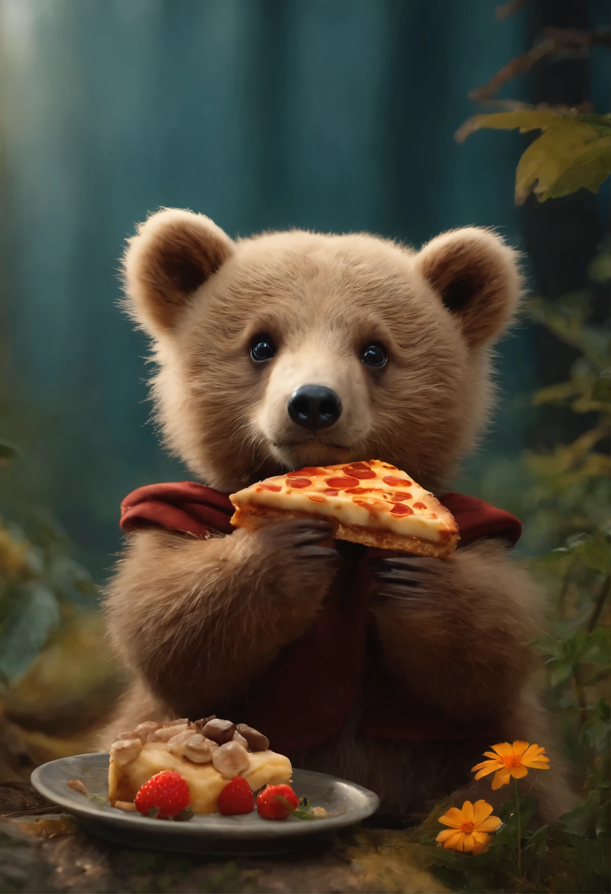 There is a bear, who eats a slice of pizza, Cute forest creature, Sergey Zabelin, Miniature bear cub, 8K)), The cutest, Whoah, alexey egorov, Emma Andievskaya, Cute otter sailor eating cake, Alexander Gerimsky, 🐿🍸🍋, in style of kyrill kotashev