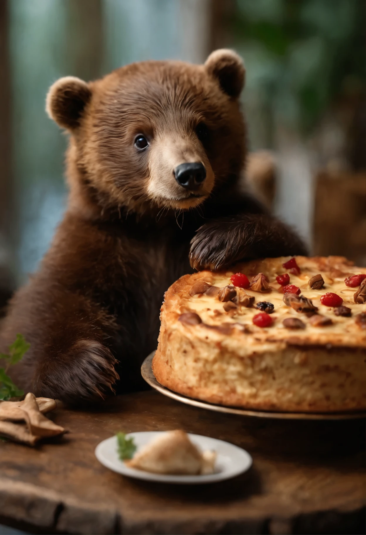 There is a bear, who eats a slice of pizza, Cute forest creature, Sergey Zabelin, Miniature bear cub, 8K)), The cutest, Whoah, alexey egorov, Emma Andievskaya, Cute otter sailor eating cake, Alexander Gerimsky, 🐿🍸🍋, in style of kyrill kotashev