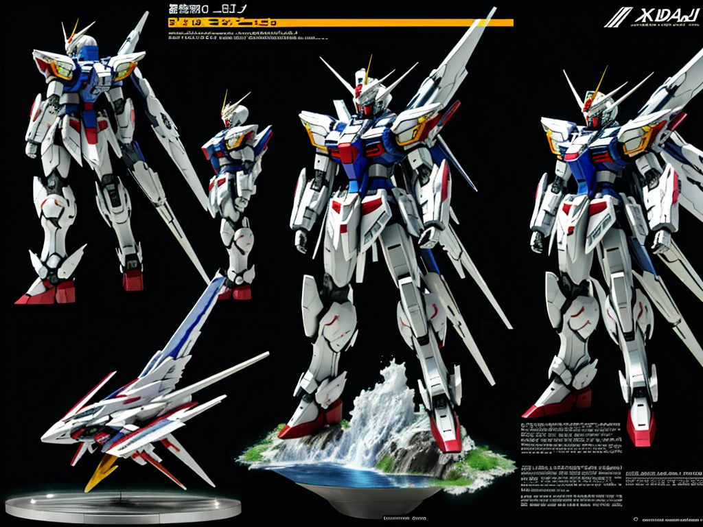 New launch century Gundam X、big moon、Floating on the water、standing on tiptoe、Satellite Cannon、Beautiful scenery、high resolution、large on the back４Feathers、water surface、standing on tiptoe、carrying a large cannon on his back、超high resolution、4K、countless stars々、overlooking、I'm poised、Firing regime、Bitmobile suit around、(Design sheet:1.3), (multi-angle and detailed view:1.3),