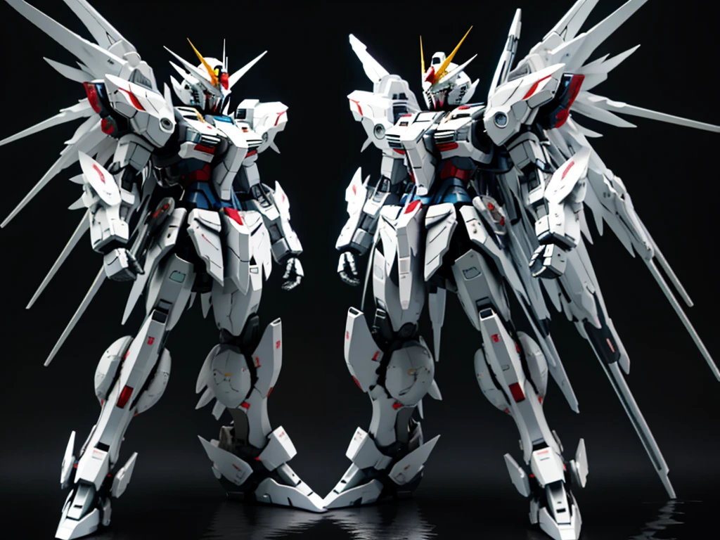 New launch century Gundam X、big moon、lake surface、Floating on the water、standing on tiptoe、Satellite Cannon、、high resolution、large on the back4Feathers、water surface、standing on tiptoe、carrying a large cannon on his back、超high resolution、4K、countless stars々、overlooking、I'm poised、Firing regime、Bitmobile suit around、(Design sheet:1.3), (multi-angle and detailed view:1.3),