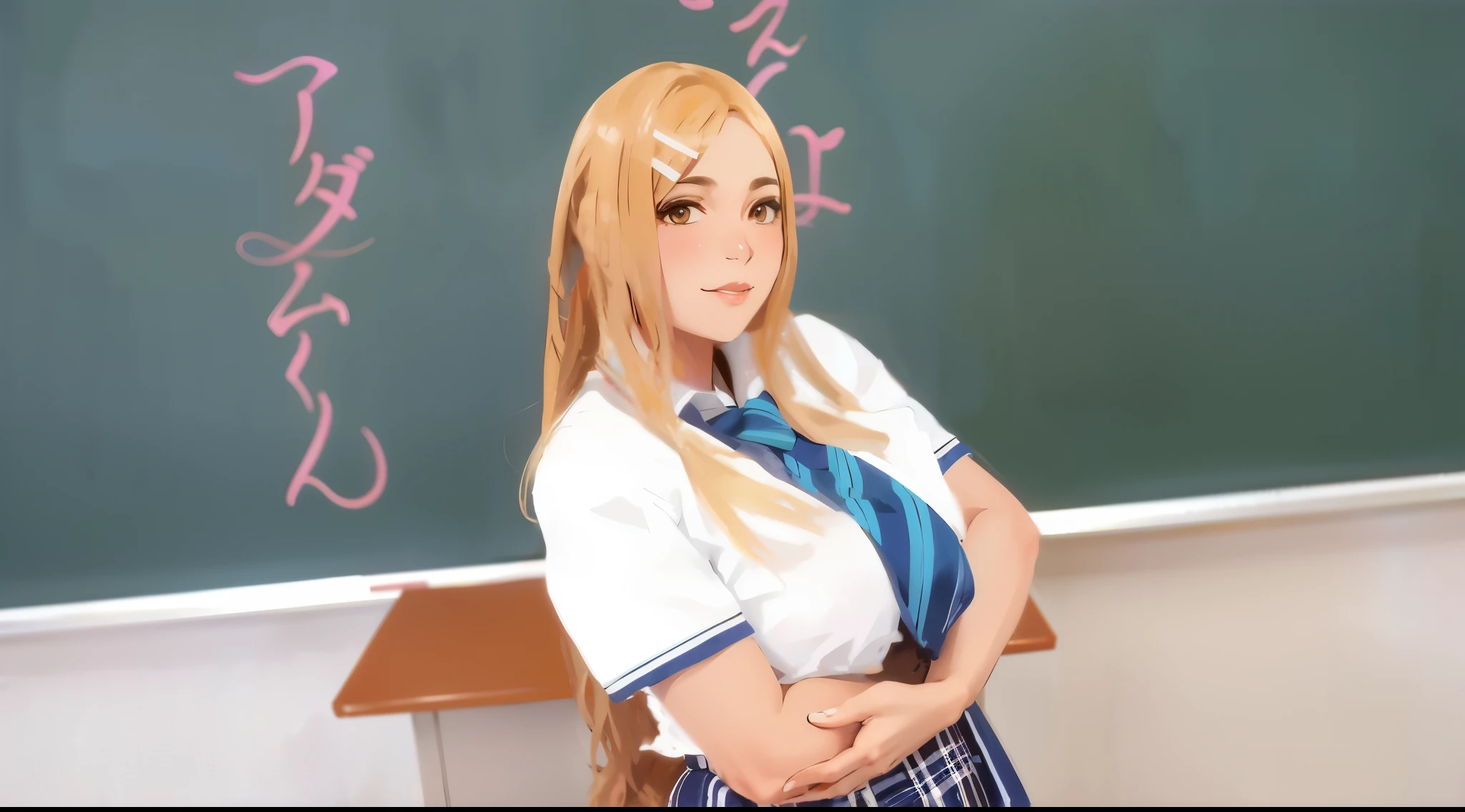 masterpiece, well-detailed, intricate details,classic, stylish, vibrant colors,high contrast lighting, Japanese classroom, clean and neat background