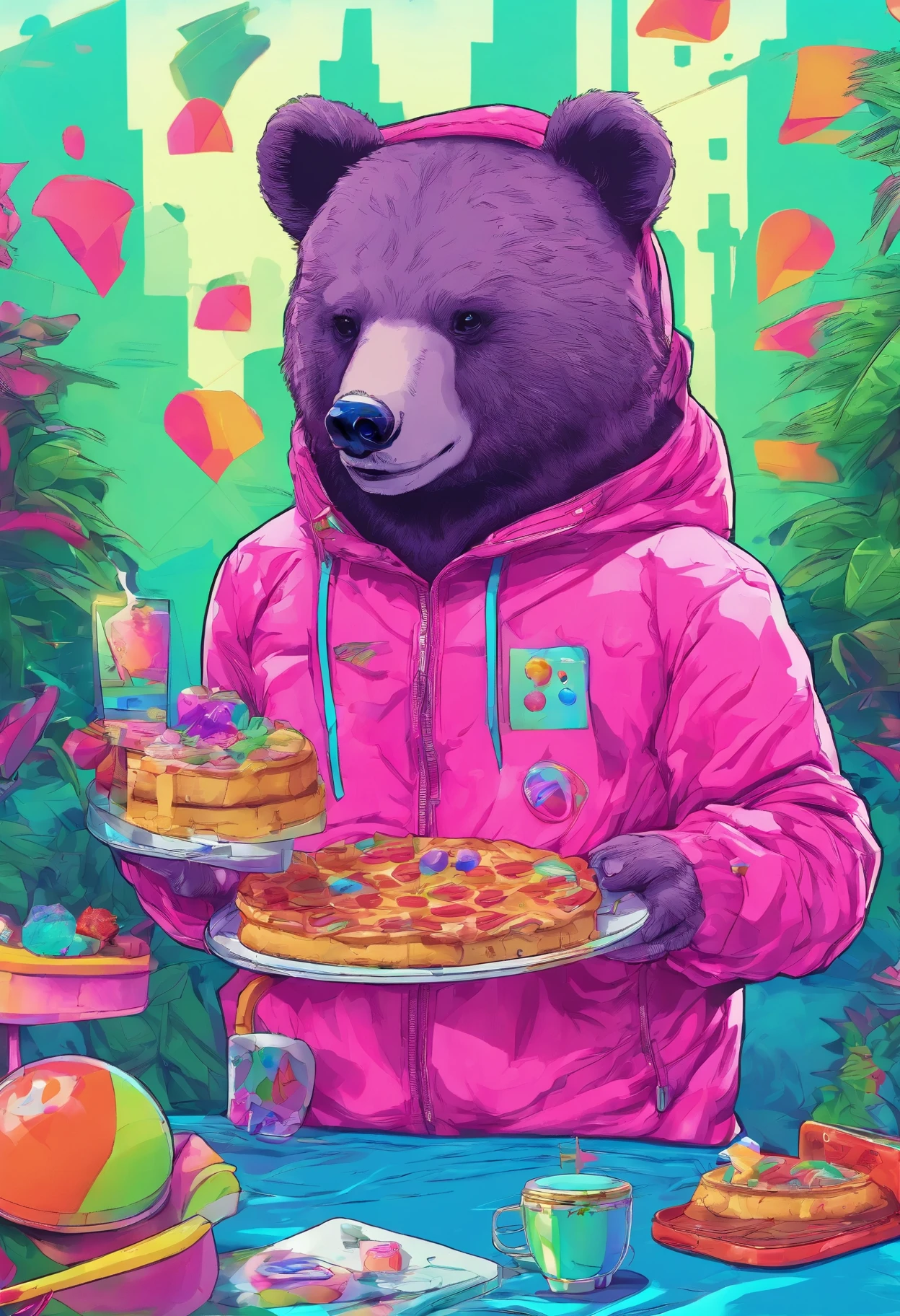 There is a bear, who eats a slice of pizza, Cute forest creature, Sergey Zabelin, Miniature bear cub, 8K)), The cutest, Whoah, alexey egorov, Emma Andievskaya, Cute otter sailor eating cake, Alexander Gerimsky, 🐿🍸🍋, in style of kyrill kotashev