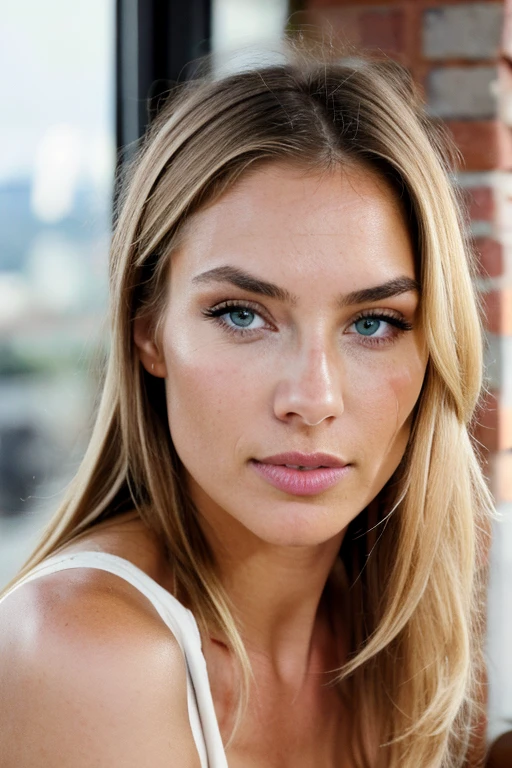 astonishing beautiful woman (gal gadot:jessica biel:0.5), highlighted hair, turquoise eyes, perfect breasts, slightly nude, highlighted slightly blonde, greek hair braid, pale turquoise eyes, discrete makeup hourglass figure, perfect body, looking behind over her shoulder, pub cantine , table, big window, brick wall, long shot, asymmetric, rim lighting, studio lighting, dslr, ultra quality, sharp focus, tack sharp, dof, highly detailed glossy eyes, high detailed skin, skin pores, best quality, high quality, highres, detail enhancement, humid, overcast, detailed face and eyes, higly detailed skin, 8k uhd, sharp focus, professional, best quality