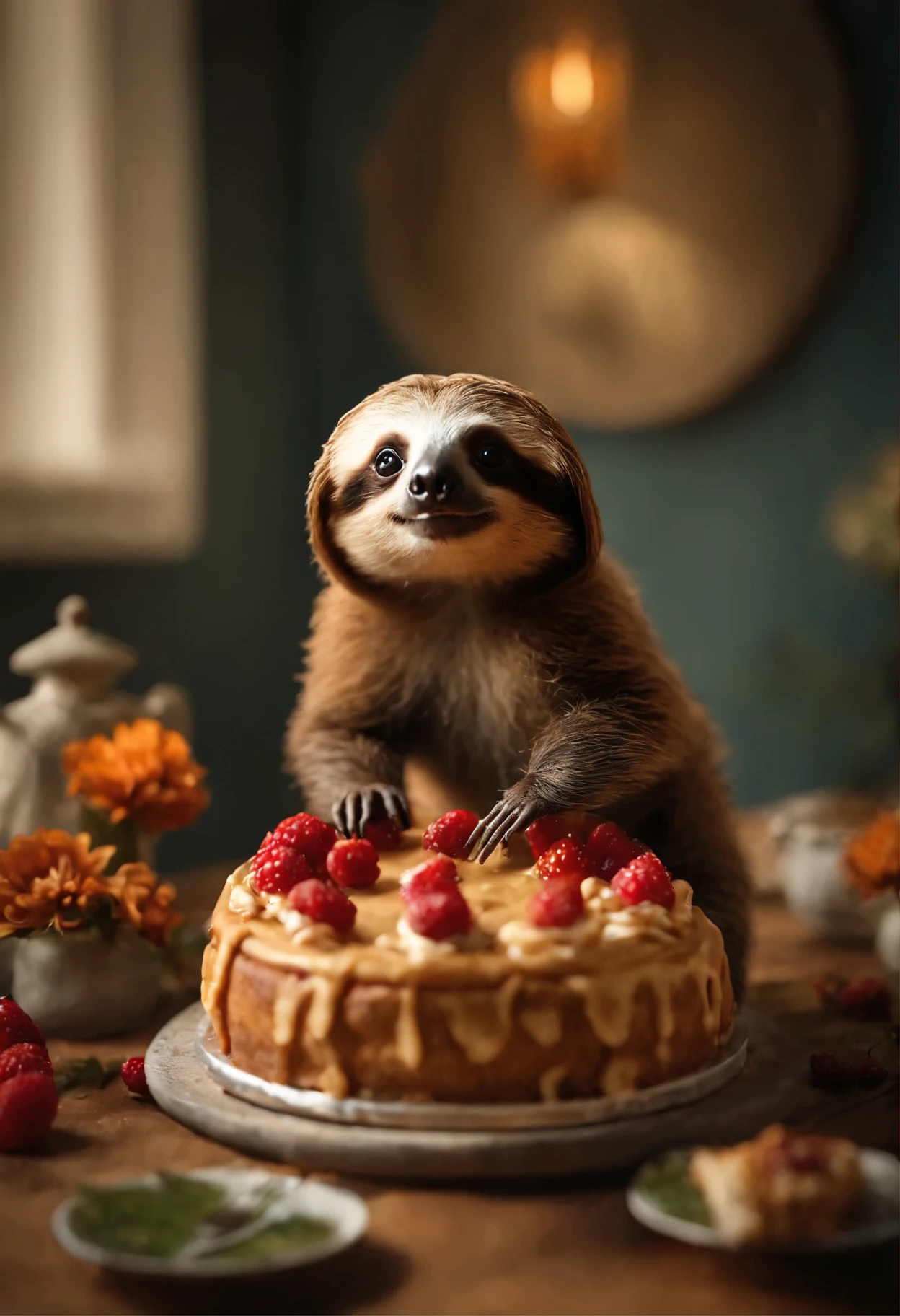 there is a baby sloth, who eats a slice of pizza, Cute forest creature, Sergey Zabelin, Miniature baby lazy, 8K)), The cutest, Whoah, alexey egorov, Emma Andievskaya, Cute sloth eating cake, Alexander Gerimsky, 🐿🍸🍋, in style of kyrill kotashev
