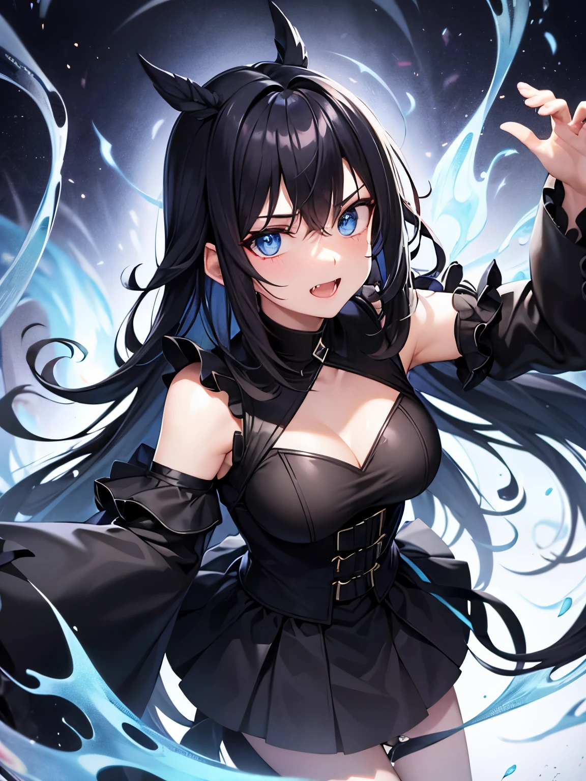 black hair blue eyes blue flame dark dark tooth double teeth wild