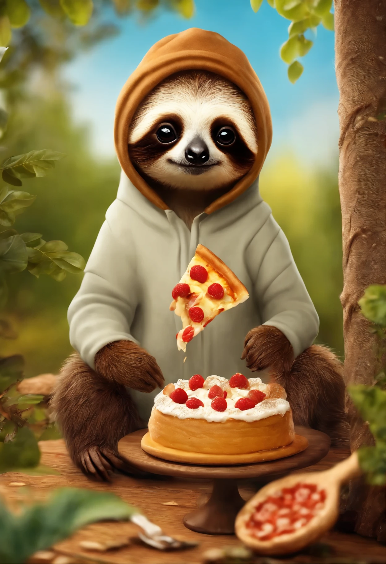 there is a lazy baby, who eats a slice of pizza, Cute forest creature, Sergey Zabelin, Miniature baby sloth, 8K)), The cutest, Whoah, alexey egorov, Emma Andievskaya, Cute sloth eating cake, Alexander Gerimsky, 🐿🍸🍋, in style of kyrill kotashev