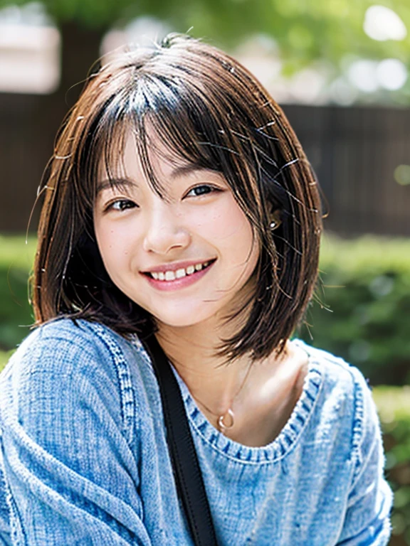 Front face、a smile、short-hair、Female, 21 years old