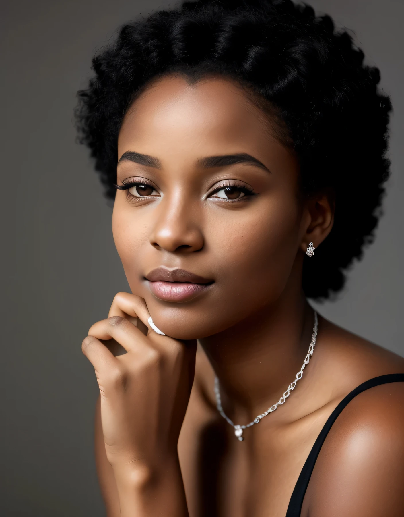 un gros plan d'une femme avec une bague en argent au doigt, Marie Borgès, photo d'une femme noire, Jeune femme noire, african american young woman, Jeune femme noire, high quality portrait, with textured hair and skin, avec style par Nadine Ijewere, African-American woman, brun, avec afro, Une belle jeune femme, Photo d'a model of silver hand jewelry