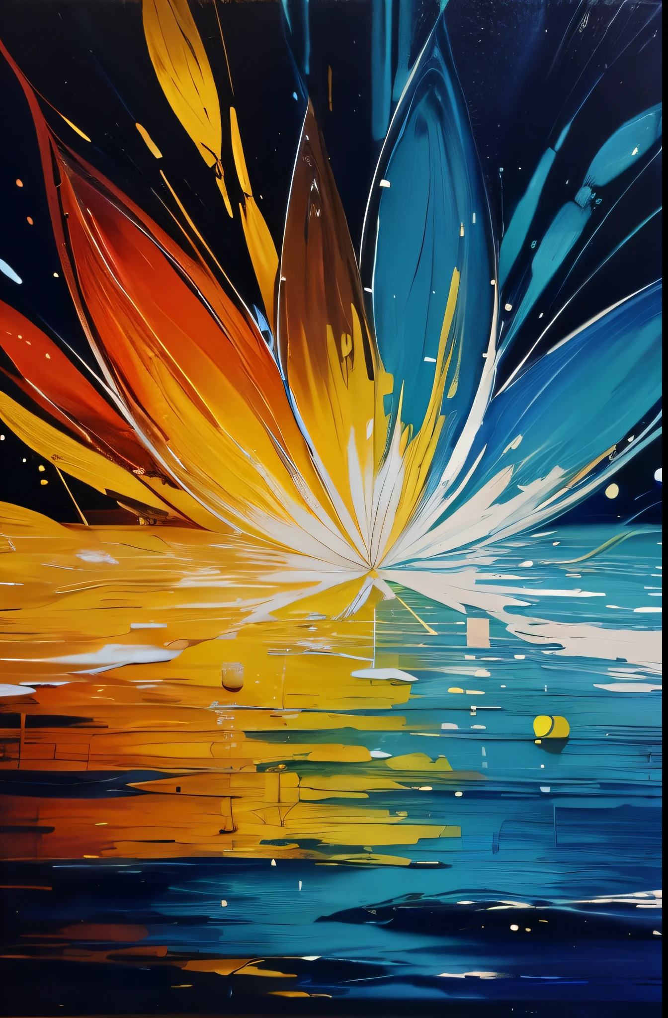 Sacred mathematics, flor da vida, cores leves remete profundidade e relaxamento, reflexos solares na agua, Abstraction, oil painting