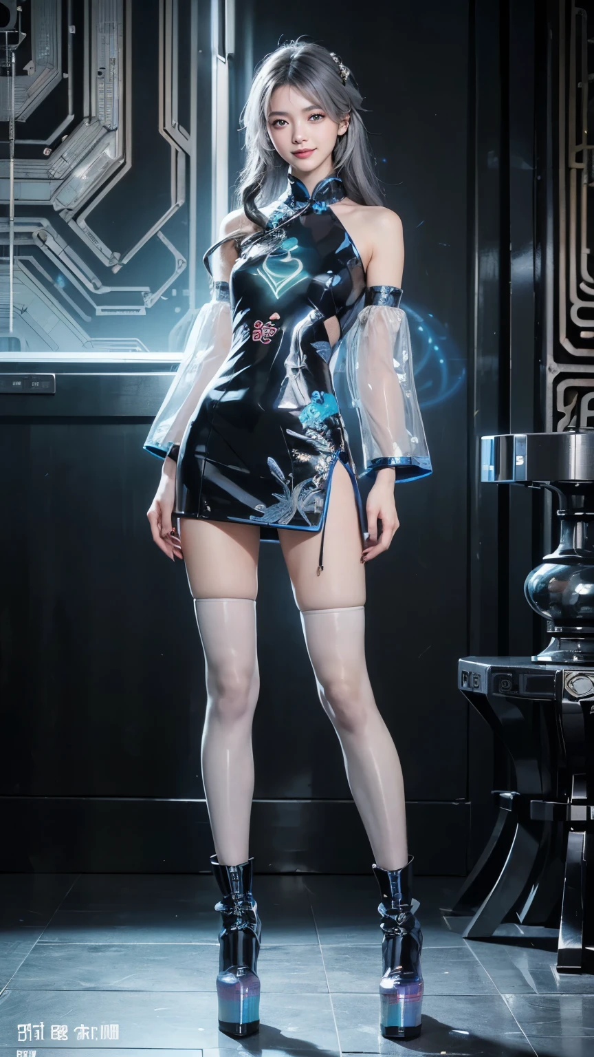 A female model, (Race:Chinese),((night),(Snowy mountain hot spring, moonlight)), (8K Ultra HD, 8K, Ultra-high resolution, best quality, masterpiece, Surrealism, Digital SLR Camera, Soft Light, Bokeh, Masterpieces), ((((Beautiful model-like face))), (Creating the image of a real girl), warm light, Realistic shadows, Dynamic poses, Elegant Posture, Cowboy lens, Full body front view, Be confident, Body facing the camera, Standing facing the camera, Open your legs slightly, Golden Ratio Graphics, Minimalism), (Happy smile, Big watery eyes, Cherry Blossom, Balanced Eyes, Perfect beautiful face, Normal facial features, Realistic skin, Attention to skin details, Sports body, cosmetic, earrings, bracelet, necklace, Jewelry, veil, Hair accessories, Headdress), ((beautiful hair), black hair, Wavy curly hairstyle, Waist-length hair, Messy Hairstyle, Gradient hairstyles, Cyberpunk hairstyle), ((Transparent clothes:1.5), (The color of the clothes: Peach), Transparent Clothes, See-through clothes, Transparent Clothes, Tulle clothes, Mesh clothes, Transparent shirt, 透明的Science Fiction战斗服, Three-point swimsuit), (Sexy的, Perfect breast shape, Teardrop chest shape, Snow-white breasts, very detailed breasts, 34E cup), (Super high waist, Deep V, Low-cut, Sexy, Flattering, , (Camel toe, High fork strangulation)), (sock, Knee socks, 吊garter, Leg ring, garter, 腿部garter), (pattern:Science Fiction)