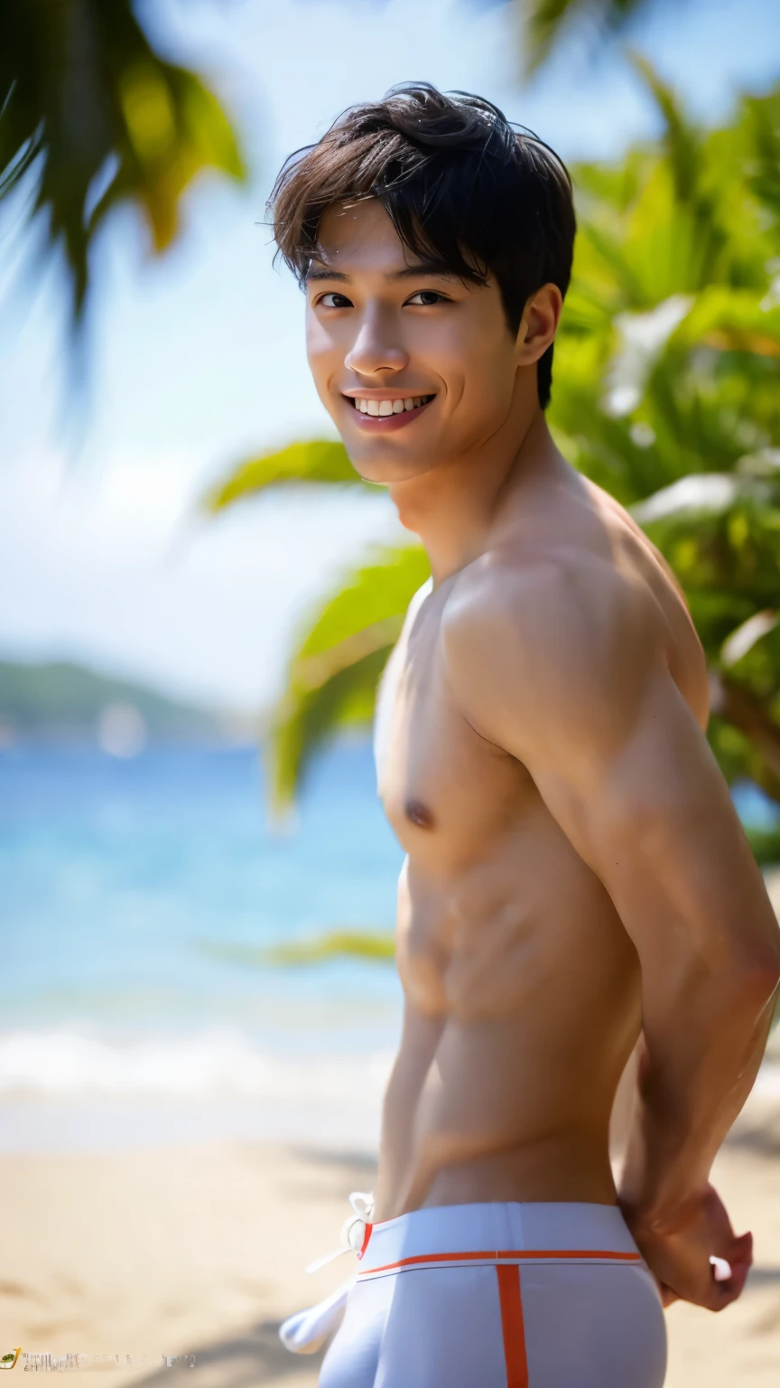 Real-life Photorealism, Raw Portrait Photography
8K UHD、RAW Photography、Real-life Portrait by Leica Digital SLR、Spotlight a Asian Handsome Guy with his smile, He proudly showed off his Sixpack posing of full body wearing a white sexy Brief, tight briefs, in action on a radiant, sunny day amidst a lush, beach backdrop. Utilize vivid summer beach to convey freshness and vitality. Zoom in for a close-up, showcasing the slightly muscular man, full-length, He stood in the middle of an outdoor environment. With unparalleled attention to detail., His features were clearly visible., effectiveness and real-life skin quality. This photorealistic portrait combines the style of National Geographic.,