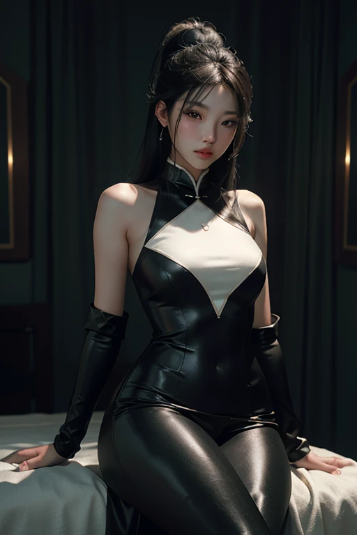 Asian women, dressed in sleek black outfits, posing in the glamorous pin-up style reminiscent of Xiaofei Yue, exude a soft, dream-like quality under the aurorapunk-inspired silver and black ambiance. The scene is rendered in exquisite detail with an 8K resolution using Octane Render for hyper-detailed, ultra-photorealistic results. The ethereal soft light enhances every curve and contour, adding to the cinematic allure of these enchanting Asian beauties.
