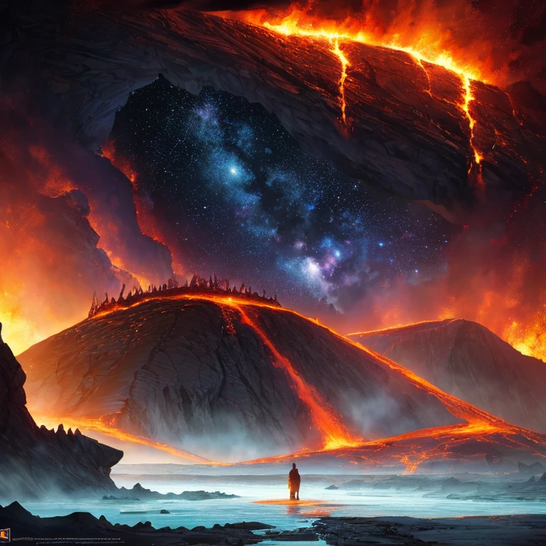 A beautiful earth filled with water and lava, intricate, masterpiece, expert, insanely detailed, 4k, composition, framing, centered, symmetry, painted, intricate, volumetric lighting, beautiful, rich deep colors masterpiece, sharp focus, ultra detailed, in the style of dan mumford and marc simonetti, astrophotography