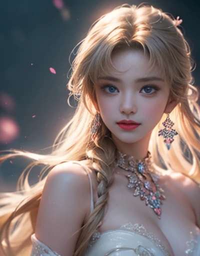 masterpiece，Highest image quality，Ultra-detailed quality ,extremely delicate and beautiful, Very detailed,best quality, official art, Extremely detailed CG unified 8k wallpaper, portrait photo, The most beautiful look，blond hair blue eyes，Radiant skin and radiant eyes, beautiful skin,(detailed lighting:1.2), (Beautiful and detailed light:1.3), deep understanding, beautiful nude color, complicated, number, Smooth, sharp focus, end of the world, epic reality,looking at camera， (high dynamic range:1.4),face camera， (pastel colors:1.4), Beautiful big breasts，end of the world的, give up, neutral color, night, screen space refraction, (complicated细节, super detailed:1.3), art station, shooting, vignette, complicated background, buliding，charming smile，Blushed，Shy，Detailed background，（Various colors of dream catcher earrings missing color，Color is black，white，pink，purple，Red，blue colors，orange color，green，blue，，），sexy and sultry，（exposed，camel toe，comb neatly，），The sexiest look，水晶pink钻石威尼斯日落玫瑰连衣裙，Ultra thin，translucent，lace，hollow out，