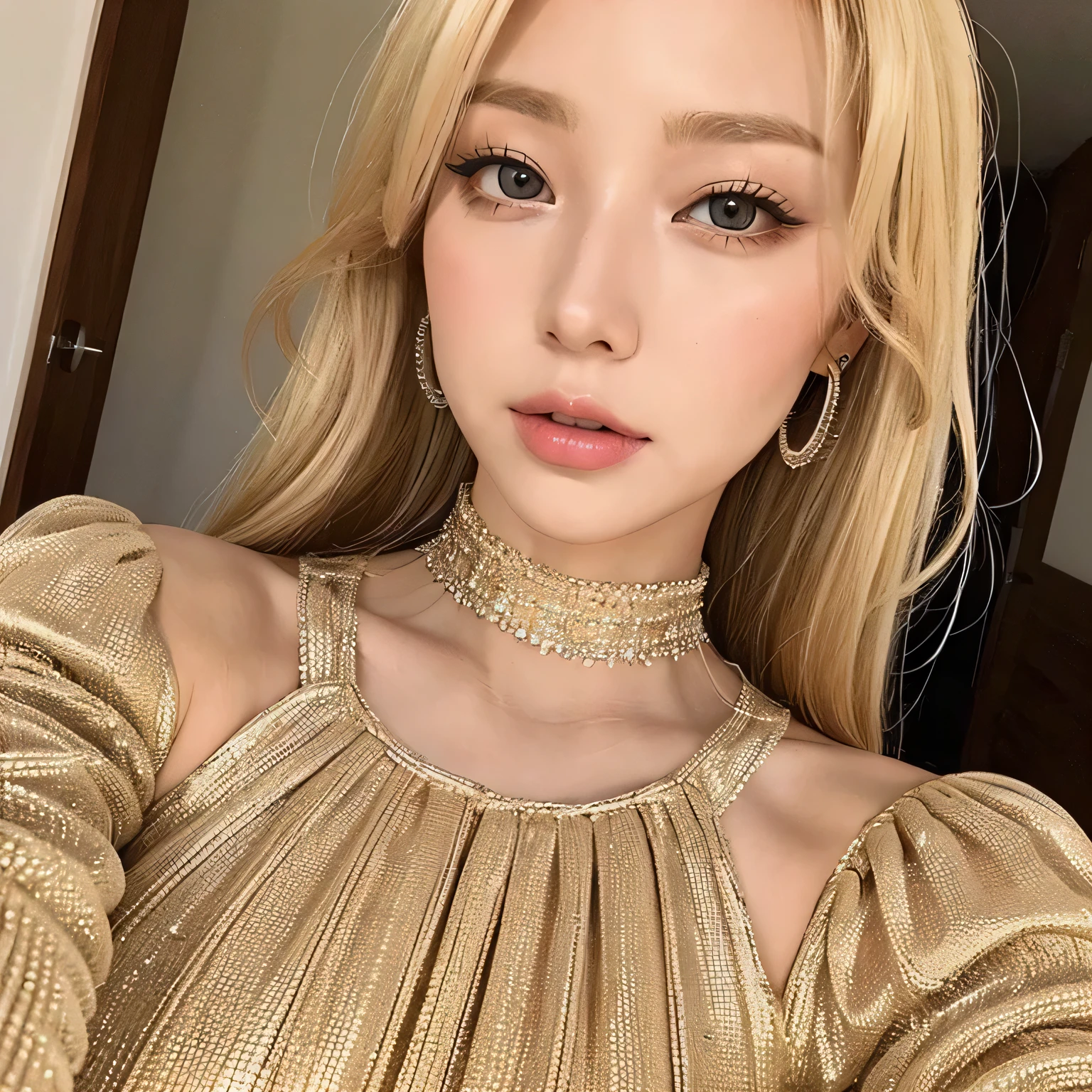 730717681 only 1 female、blonde、Shining beautiful skin、big breasts、Outstanding style、Feminine peplum tops