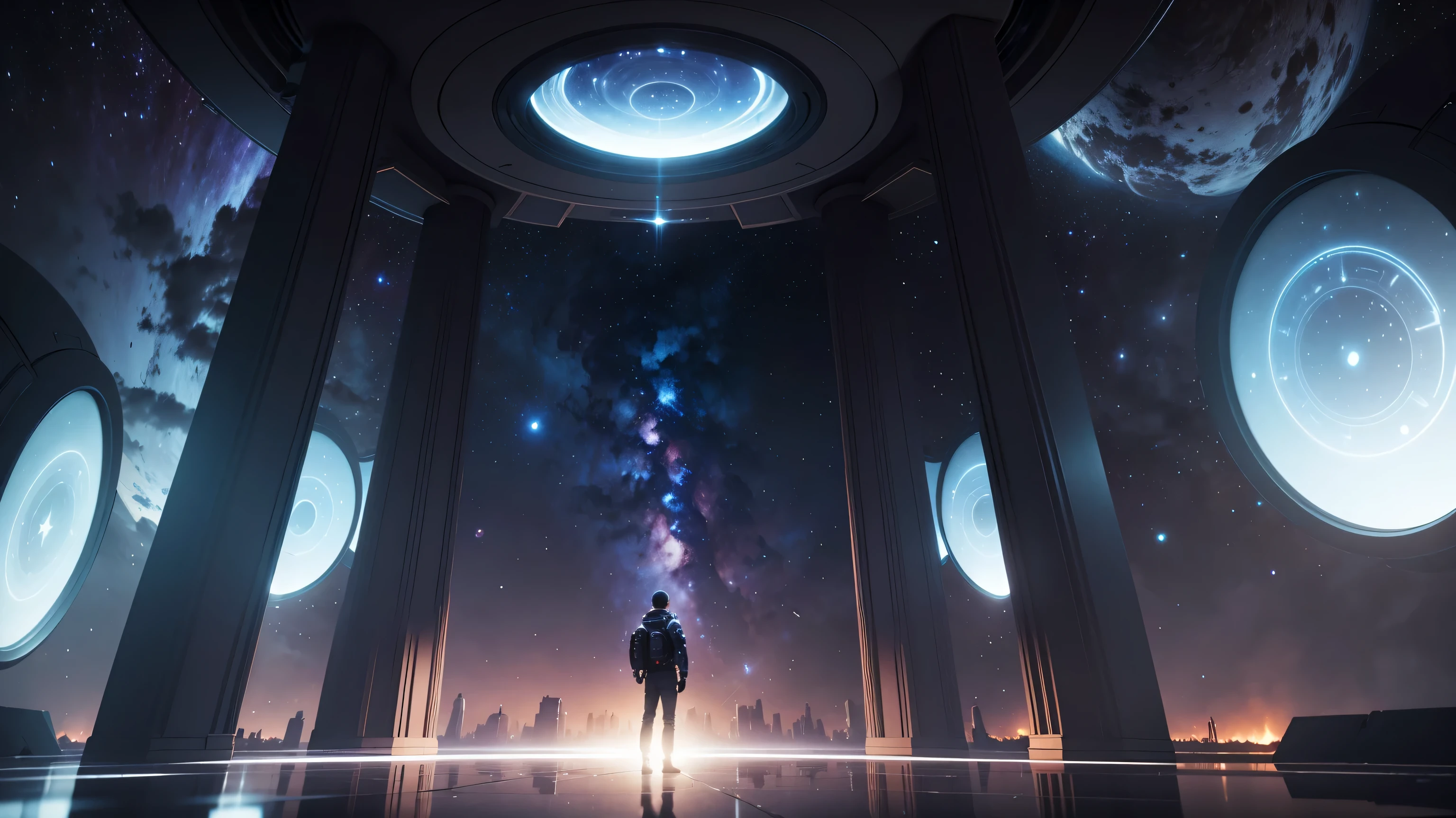 "Le Voyage Interstellaire"Stunning scene set in deep space. A futuristic spaceship stands at the center of the work, with a team of interstellar explorers ready to set off on a fascinating journey to unknown planets. Autour d'eux, A multitude of colorful nebulae and twinkling stars fill the sky. The use of bright colors and captivating light effects will create an atmosphere of mystery and wonder.Blender,Detailed complex 3D rendering,rendu cycle.