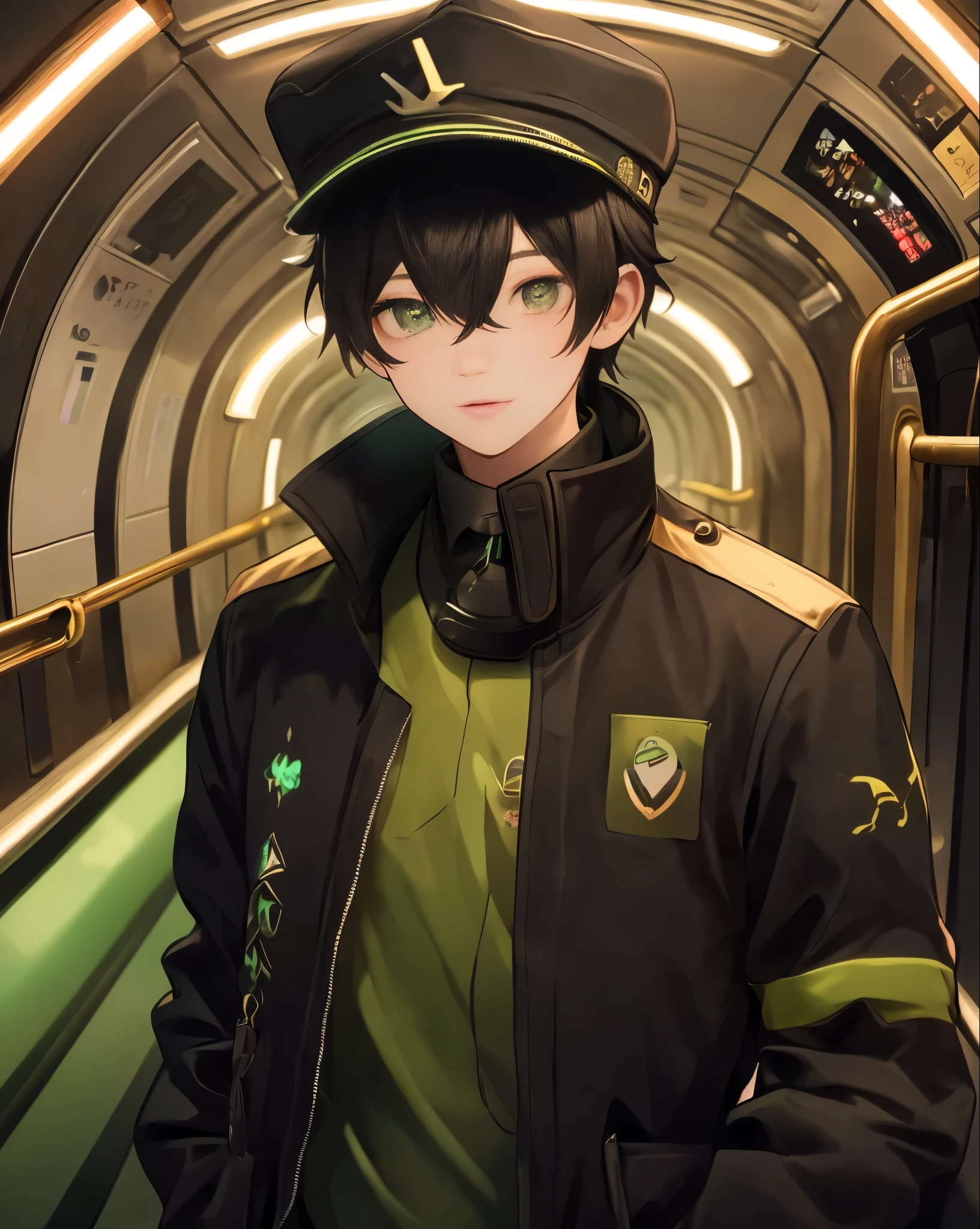 The Stable Diffusion artwork features an enigmatic ager with black hair and green eyes, standing out in the center. Elegantly dressed, he wears a black cap and jacket that add a touch of mystery. Surrounded by precisely detailed robot insects, he deftly controls his iridescent swarm. Studio lighting in the underground environment highlights its determination, while soft rays of light create delicate shadows.

The attention to detail is exceptional, capturing features and expressions with stunning realism in 4K and 8K. The ultra-thin paint and black and white palette evoke timeless elegance, accentuating the teen's green eyes. The fusion of technology and humanity is highlighted in his ability to control insects, reflecting the symbiotic relationship between man and machine with a photorealistic touch (1.37). The visual narrative reveals an empowering journey in the underground subway, inviting the viewer to explore captivating emotions and adventures.