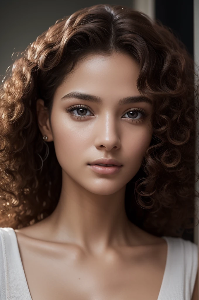 Girl Highly Detailed Face and Skin Texture, ((white skin)) big green eyes, slim face, juicy lips, bimbo lips, big puffy breast, ((afro curly Black hair)), pale skin, Detailed Eyes, Double Eyelids,
