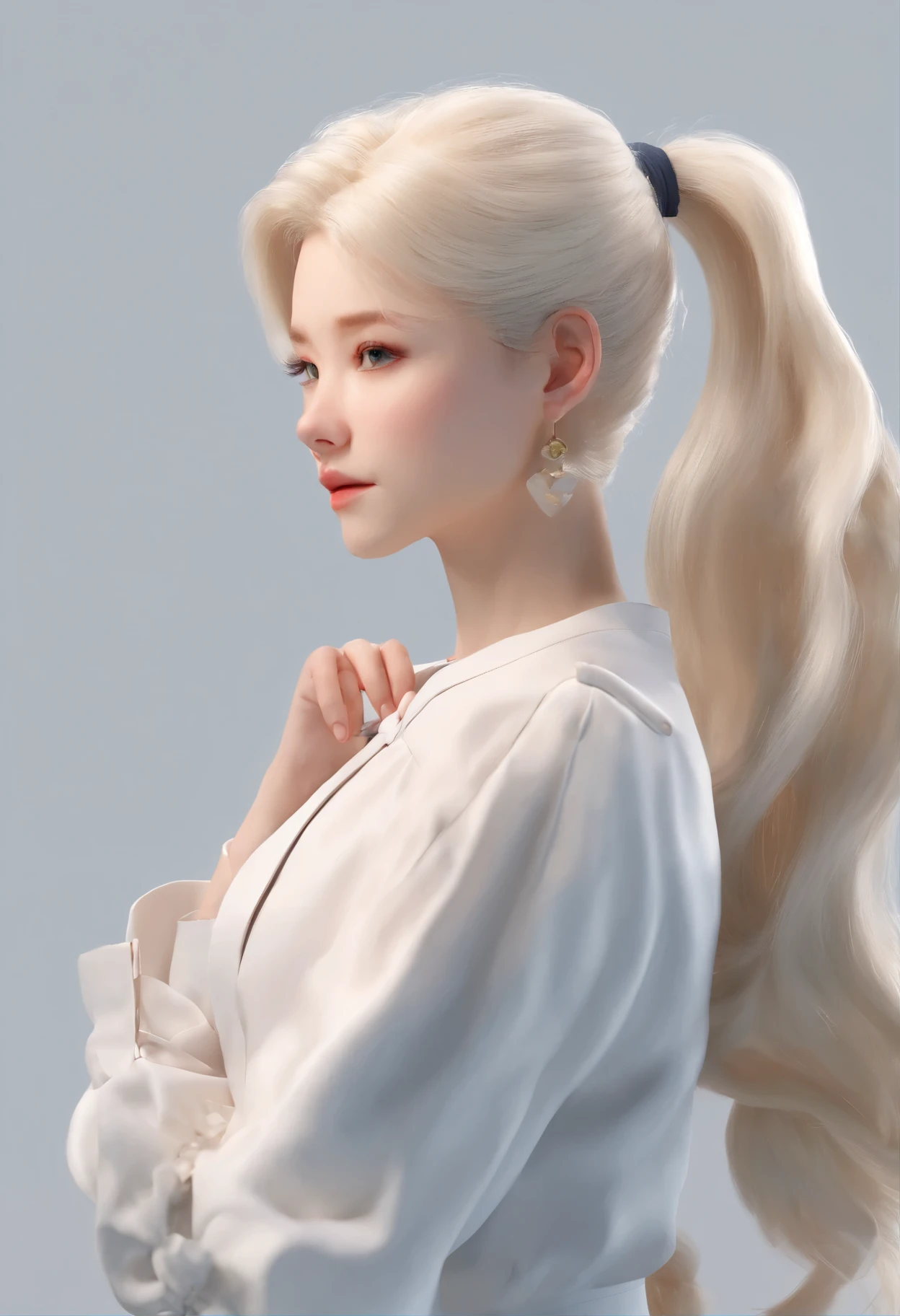 highest quality、white hair ponytail girl、Empty background
