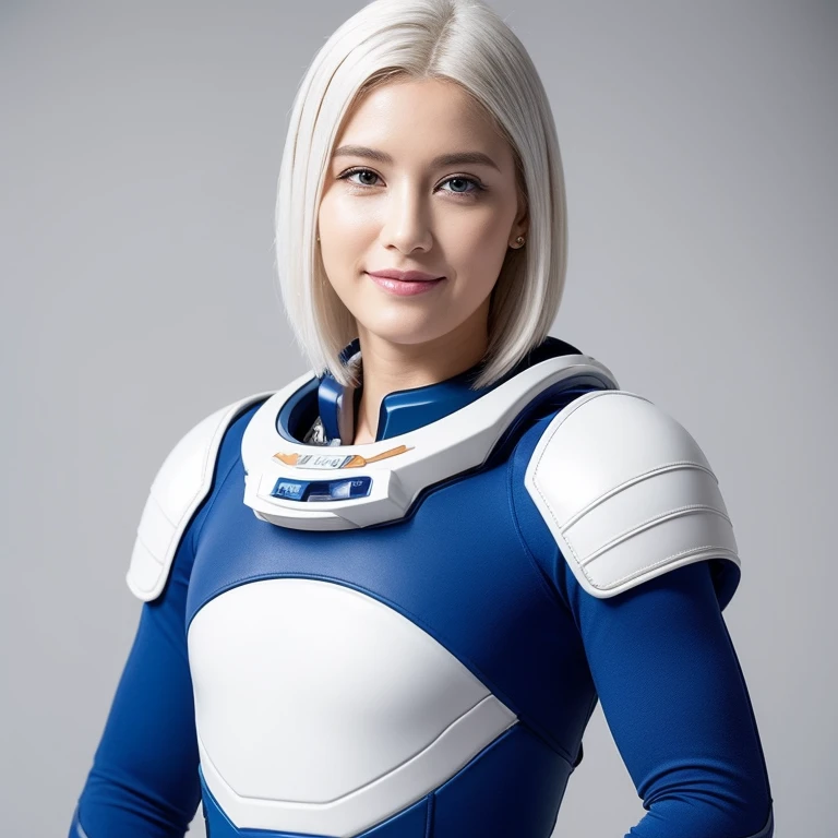 best quality, ultra high resolution, (realism: 1.4), depth of field, pretty face, (pure face_v1: 0.8), Half body, | | 1 girl, medium bust, (white hair: 1.3), innocent smile, natural makeup, | | | model pose, | | (space suit: 1.3), (blue colored armor: 1.3), Beautiful design, | | space background, Star_(Sky), moonlight, night, | |