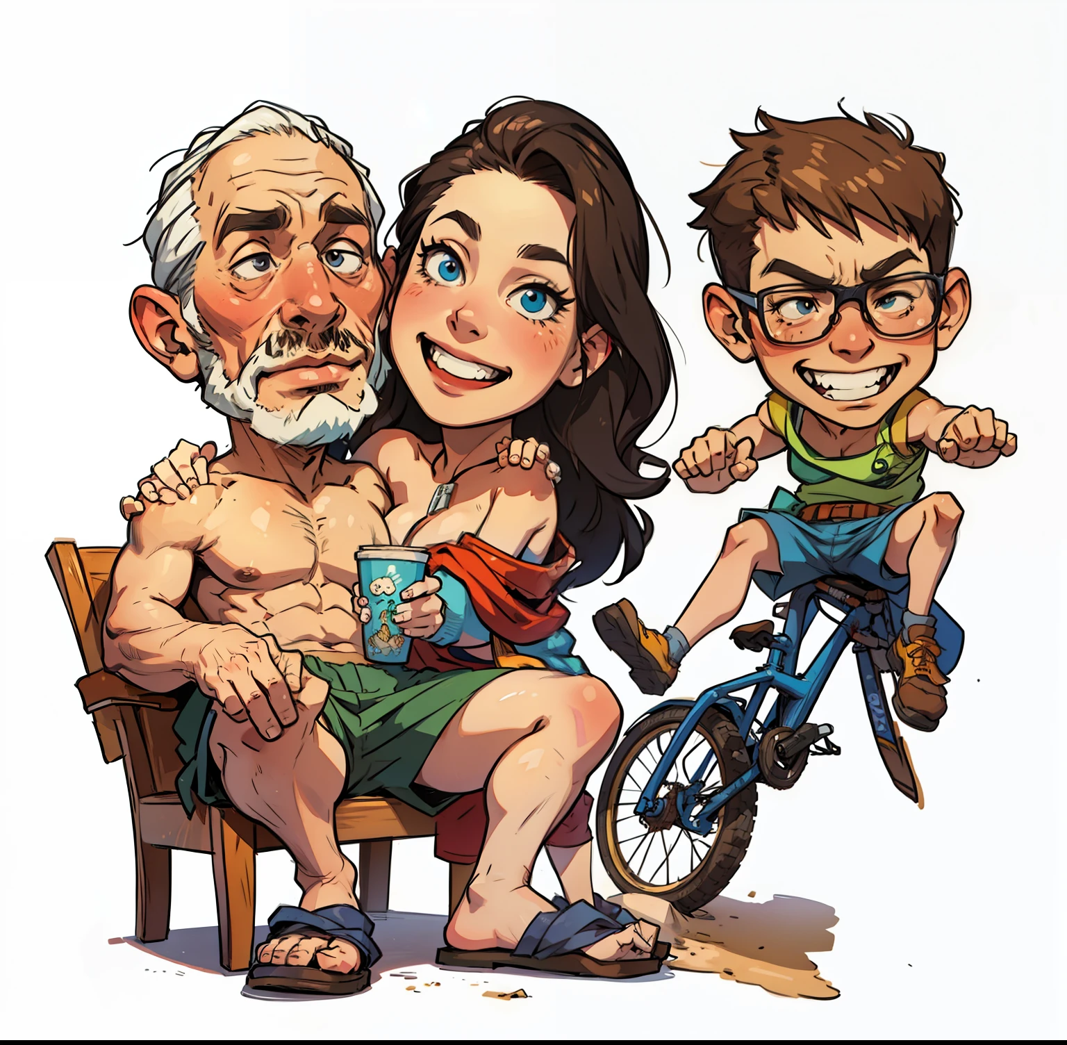caricatura, familia, estilo de desenho animado.