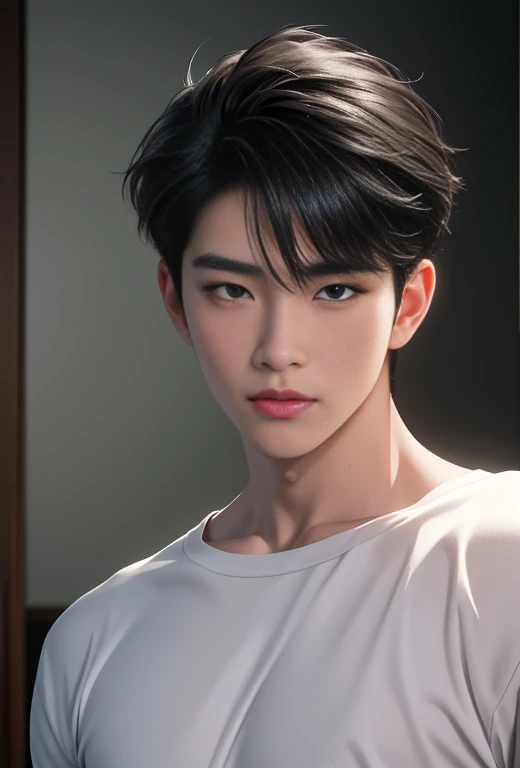 High quality, masterpiece, highly detailed, 8k, perfect face, perfect body, realistic, photogenic, man, Asian, young, black hair, short hair, handsome, detailed eyes, beautiful detailed nose, realistic body, realistic light, comfortable expressions, cute guy, sweat guy, cool guy, abs sixpack, model style, chinese tradisional clothes