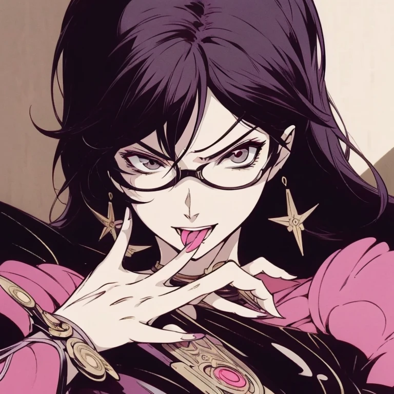 (masterpiece quality), (perfect hands), (perfect face), bayonetta in dynamic flirty pose with gun in hand, tongue out, centered