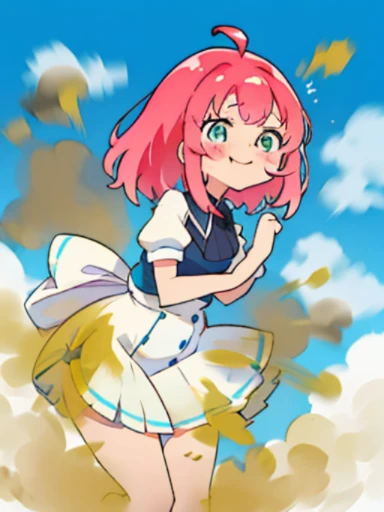 「Kyoto Animation」wind anime illustration、highest quality、(cute:1.1)、(cute:1.5)、(High resolution:1.2)、It's ridiculously ridiculous:1.3、Very fine illustrations、break、1 Beautiful Girl、solo、 (heterochromia、light blue eyes and light green eyes)、star eye silhouette、solo、standing position、Himeme、big breasts、Braid、Light pink hair、medium long hair、standing position、whole body、(Little:1.2)、women stink、fart、shyness、blush、Satisfied smile、Gas comes out of the butt、put pressure on your face、lots of gas、Feeling like diarrhea、Sweat、Active、My body trembles、Hip Attack、dynamism、