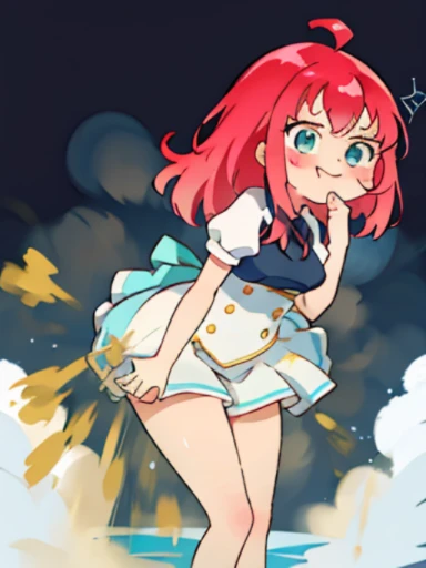 「Kyoto Animation」wind anime illustration、highest quality、(cute:1.1)、(cute:1.5)、(High resolution:1.2)、It's ridiculously ridiculous:1.3、Very fine illustrations、break、1 Beautiful Girl、solo、 (heterochromia、light blue eyes and light green eyes)、star eye silhouette、solo、standing position、Himeme、big breasts、Braid、Light pink hair、medium long hair、standing position、whole body、(Little:1.2)、women stink、fart、shyness、blush、Satisfied smile、Gas comes out of the butt、put pressure on your face、lots of gas、Feeling like diarrhea、Sweat、Active、My body trembles、Hip Attack、dynamism、