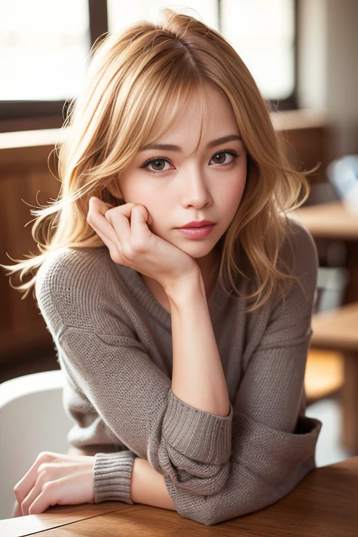 whole body, model pose, (realistic, photo-realistic:1.37),(8K, RAW photo, highest quality, masterpiece:1.2), cute, Super detailed,heart shaped eyes,Physically based rendering, ultra high resolution, Kodakvision Color, Shot with Aricum LT camera, Bokeh, sharp focus, ((Show your sides and fold your arms behind your head))
looking at the viewer,photorealistic,realistic, alone, photorealistic, highest quality,highly detailed face,highly detailed eyes and face, beautiful and detailed eyes, unforgettable smile,messy hair, floating hair, bright look., model pose, I'm drinking coffee, 8K, highest qualityの, B cup), (realistic, Photoreal:1.37), highest qualityの, beautiful young woman, pensive expression,、Charm、and an inviting look, Oversized knitwear, golden hair, short hair, Cafe, movie background