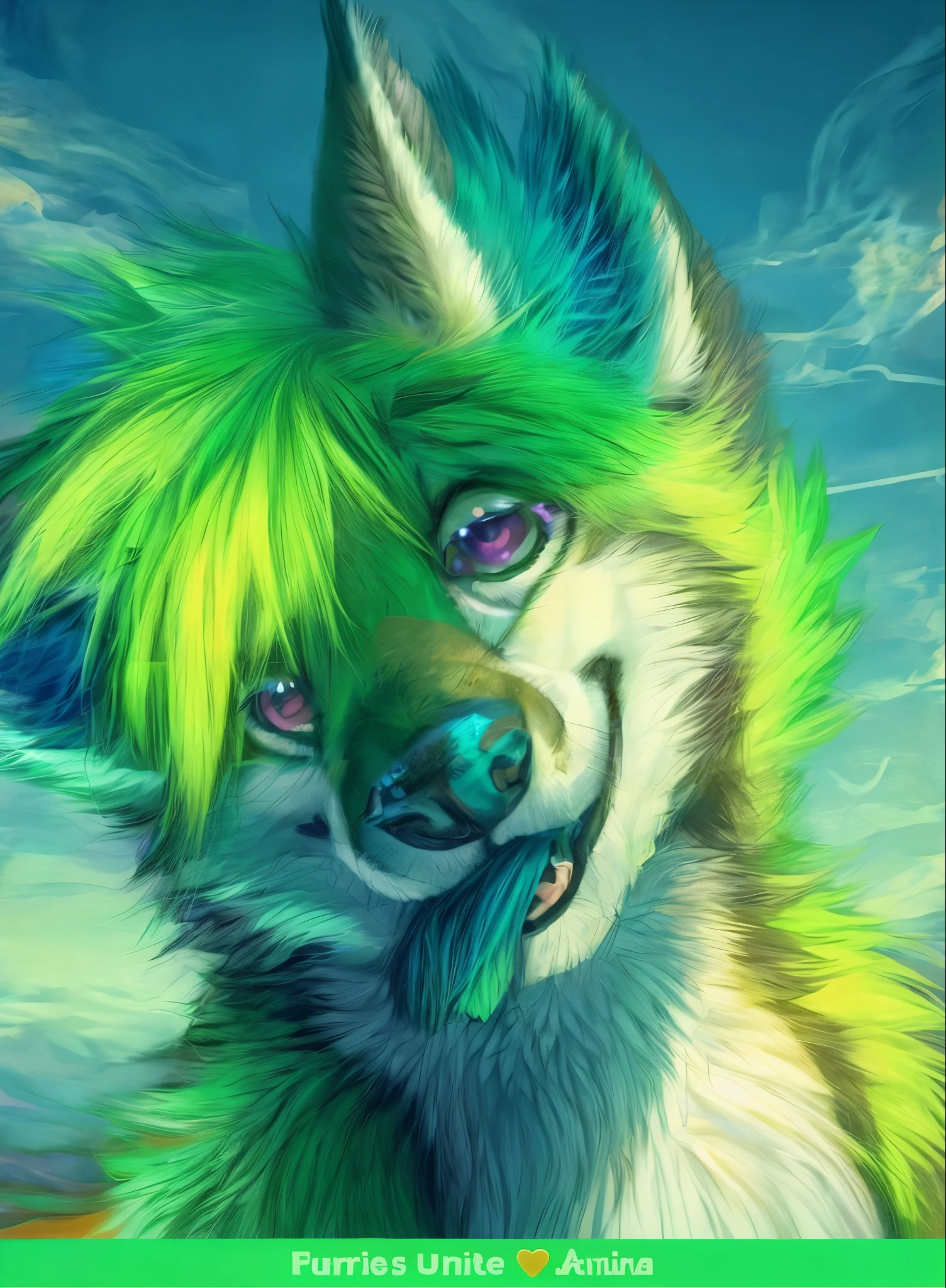anthro husky boy furry detailed fur long fur long hair realistic fur digital art, there is a picture of a furry animal with green hair, fursona art, fursona!!!!, furry fursona, digital green fox, falvie, furry art!!!, furry furaffinity, generic furry style, furry character, furry art, furred, furry fandom, green colored skin!!, fursona, very very beautiful furry art, furaffinity fursona
