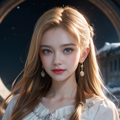 masterpiece,Highest image quality,Super details,best quality ,extremely delicate and beautiful, Very detailed,best quality, official art, Extremely detailed CG unified 8k wallpaper, Huang Li, File size is huge , super detailed, The best look,high resolution ,positive focus bodyesbian;1.5,(Beautiful red dress),big watery eyes,Blonde hair, blue eyes,The sexiest look,Beautiful dreamcatcher earrings,charming smile,Blushed,beautiful breast balls,Perfect breast shape,Snow-white breasts,(Clear textured and radiant skin),(Bright Eyes),Upper body,(night sky,Milky Way,starry sky,),Ultra thin,translucent,(Thick, tidy hair),