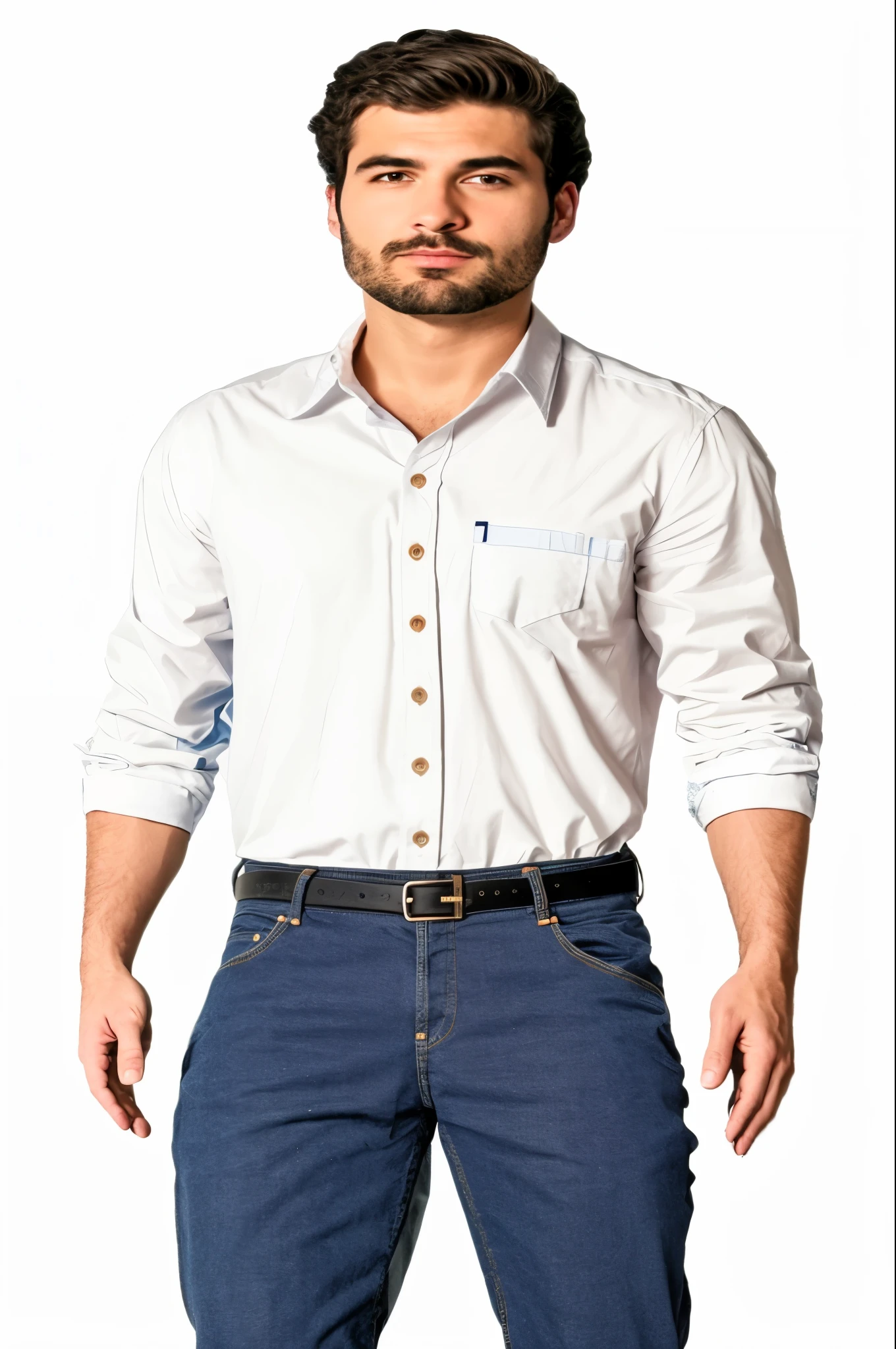arafed man in a white camisa and jeans posing for a picture, wearing in camisa, wearing a light camisa, wearing a camisa, wearing white camisa, wearing a white camisa, camisa, roupas casuais modernas, button - up camisa, button up camisa, usando roupas casuais, wearing camisas, wearing a camisa and a jean, wearing a light blue camisa
