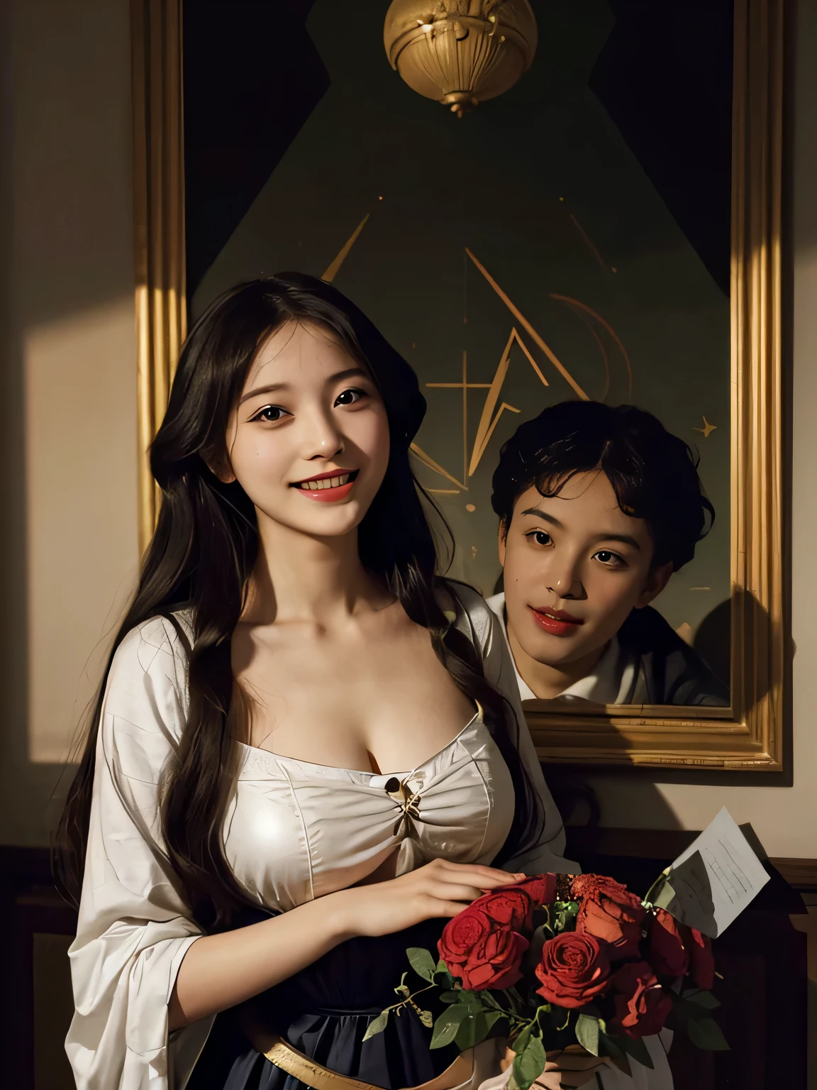 Geometry,astronault,quantum mechanics,Math,Astronomical machinery,astronault.Roses in a vase.fruits,Colossal tits,A smile.Ancient Greek costumes,Paintings by Sandro Botticelli。Costume with stretched shoulders,huge smile,Chiaroscuro of Caravaggio,Cute smile, Expression of ecstasy,A sexy