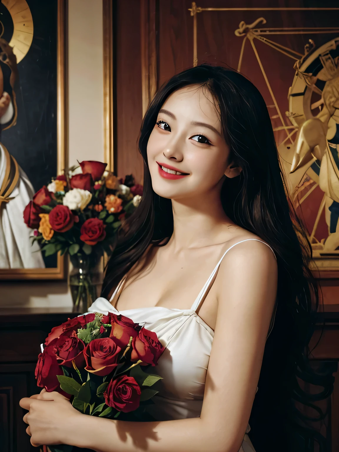 Geometry,astronault,quantum mechanics,Math,Astronomical machinery,astronault.Roses in a vase.fruits,Colossal tits,A smile.Ancient Greek costumes,Paintings by Sandro Botticelli。Costume with stretched shoulders,huge smile,Chiaroscuro of Caravaggio,Cute smile, Expression of ecstasy,A sexy