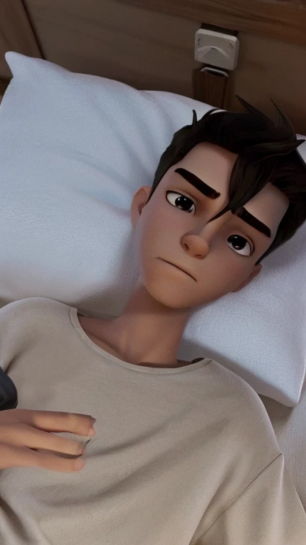 there is a man lying in bed with a peace sign on his shirt, cerca de 19 anos, androgynous person, imagem de perfil, androgynous male, androgynous face, tirada em meados dos anos 2000, tirada no final dos anos 2000, taken at the beginning of 2020, androgynous