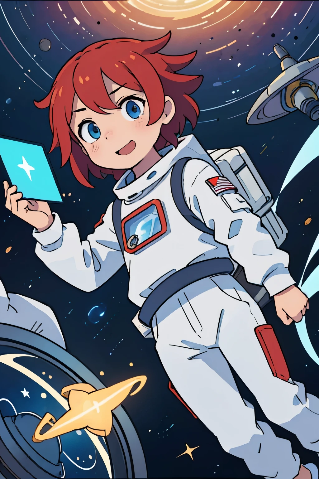 Animated ??? in space on an exciting exploration:
With bright, curious eyes and a cheeky smile, the ??? floats weightlessly in the vast expanse of space, clad in a colorful astronaut suit. Surrounded by twinkling stars and swirling galaxies, he eagerly gazes out of the cockpit, scanning the unknown territories ahead with a sense of wonder and adventure. In his hand, he holds a holographic map, studying it intently as he sets a course for his next discovery.
The dim red glow of the distant sun casts an ethereal light upon the ???'s animated features, illuminating his every expression with an otherworldly