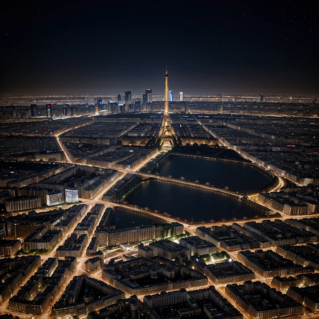 Paris seen from space at night under the snow
