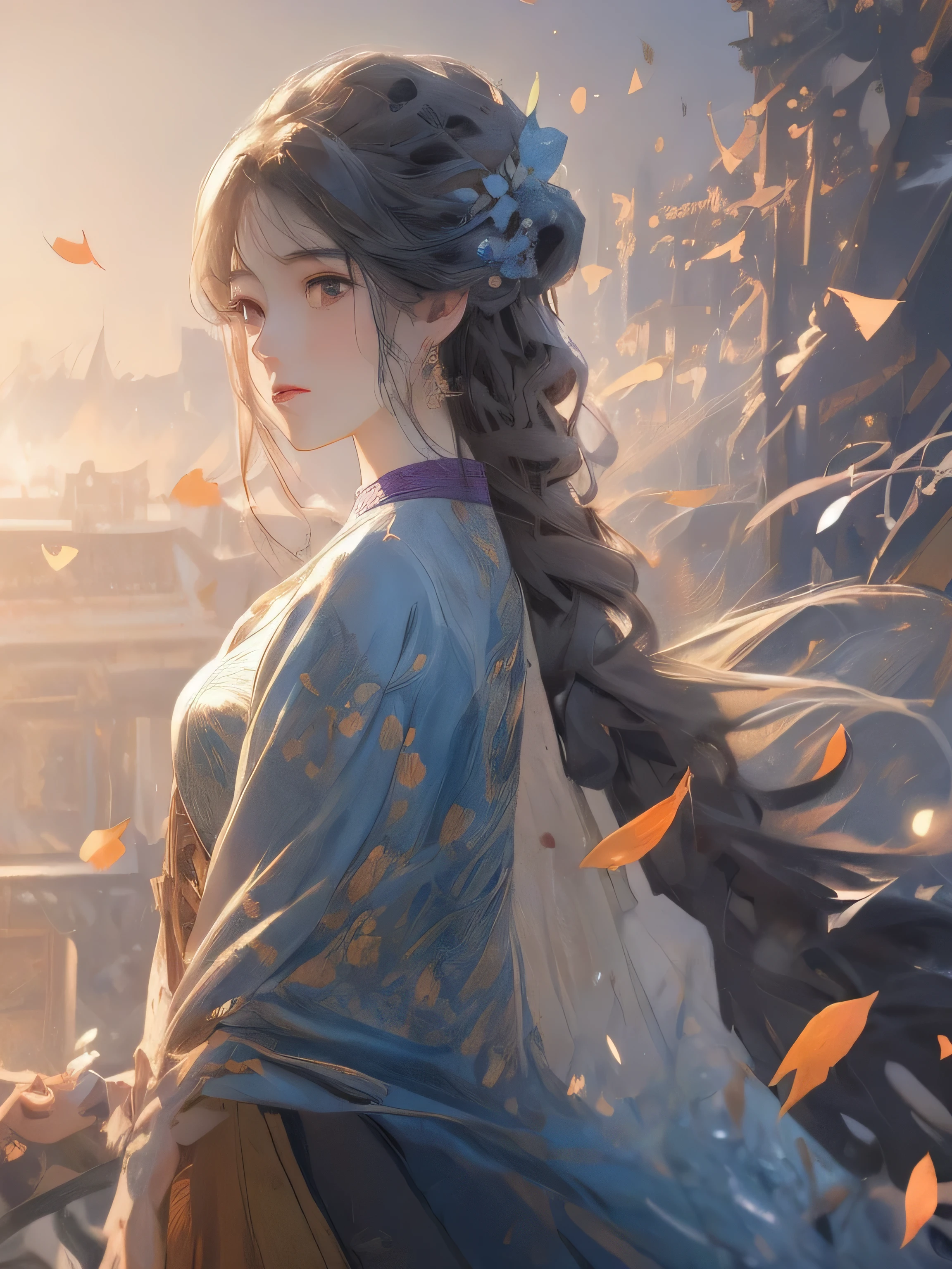 masterpiece, best quality, (Very detailed CG unified 8k wallpaper) (best quality), (Best Illustration), (best shade) nature', purple sea,Delicate leaf petals of various colors fall in the sky,Ray tracing, Super detailed--v6