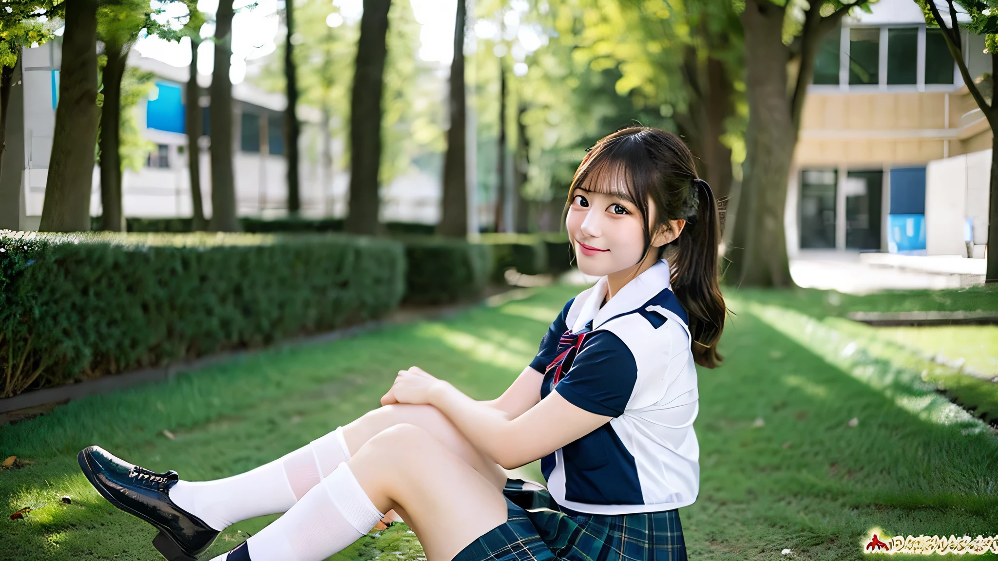 high school girl, 18-year-old, Wearing a miniskirt uniform