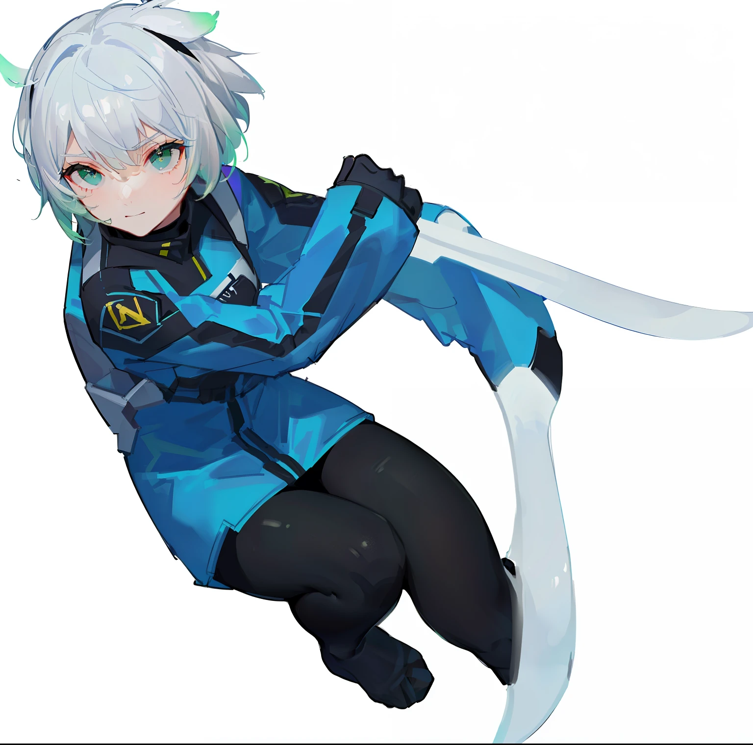 7 colors of long hair，black eye，Yellow-green gradient futuristic tights combat uniform，daughter，HD Graphics，Two-dimensional space，beer gesture，air bangs，