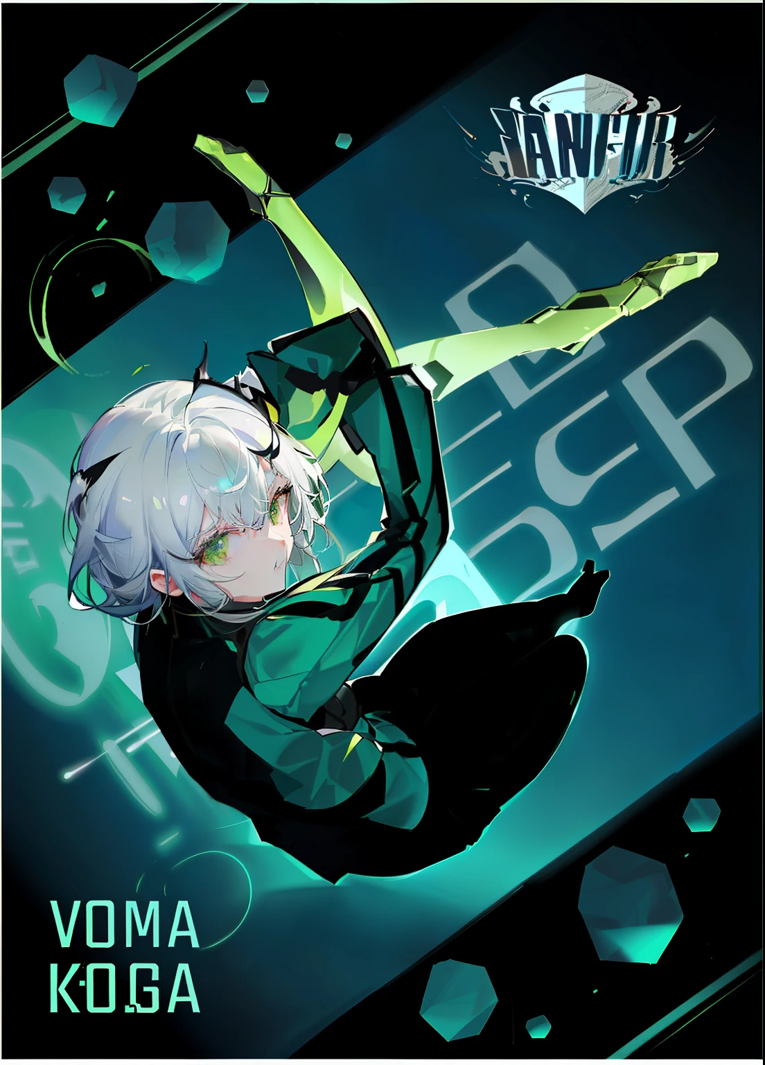 7 colors of long hair，black eye，Yellow-green gradient futuristic tights combat uniform，daughter，HD Graphics，Two-dimensional space，beer gesture，air bangs，